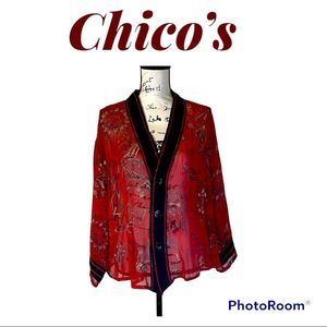 Chico's Sheer Floral Style Button Down  Poncho